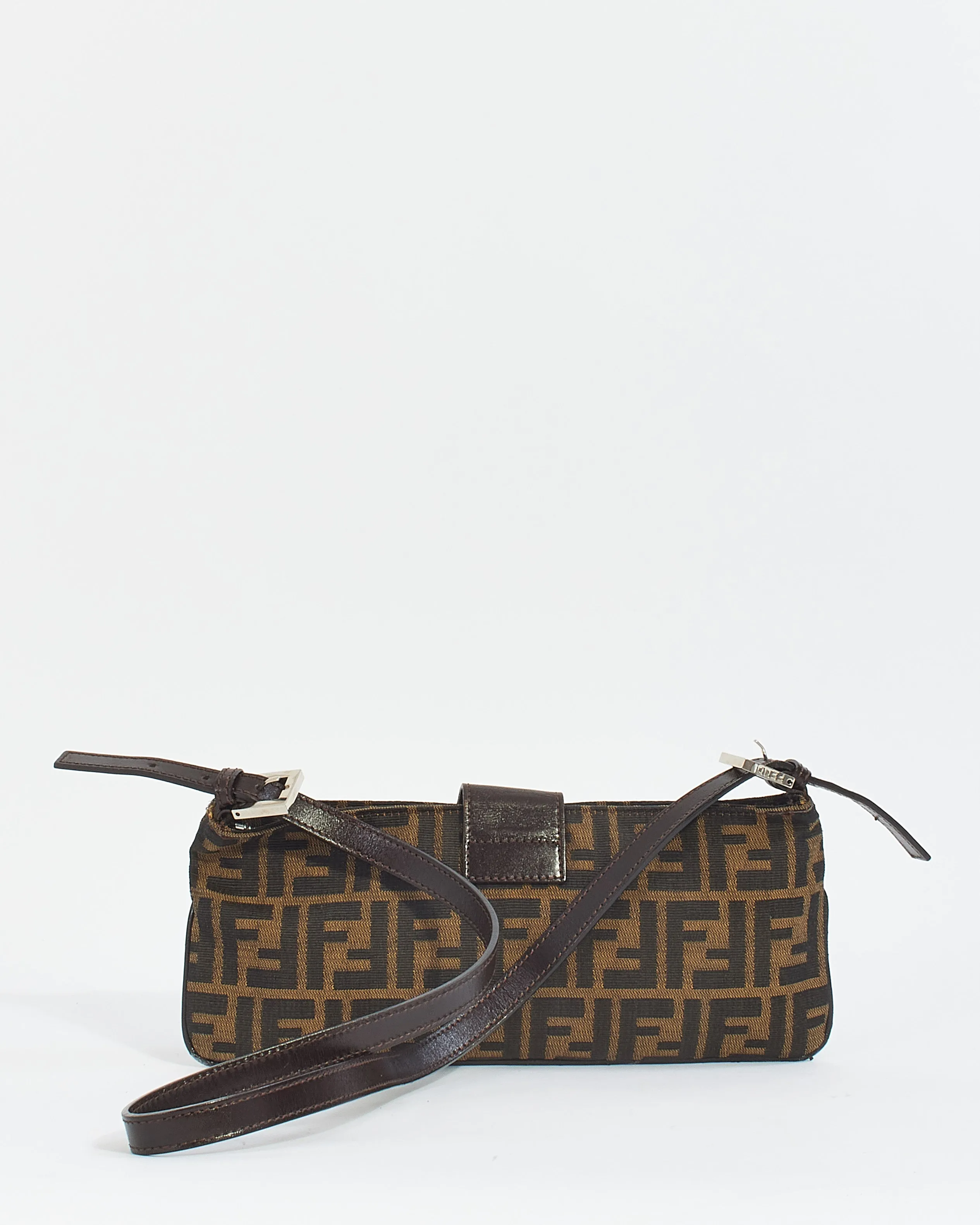 Fendi Brown Canvas Zucca Print Zip Shoulder Bag