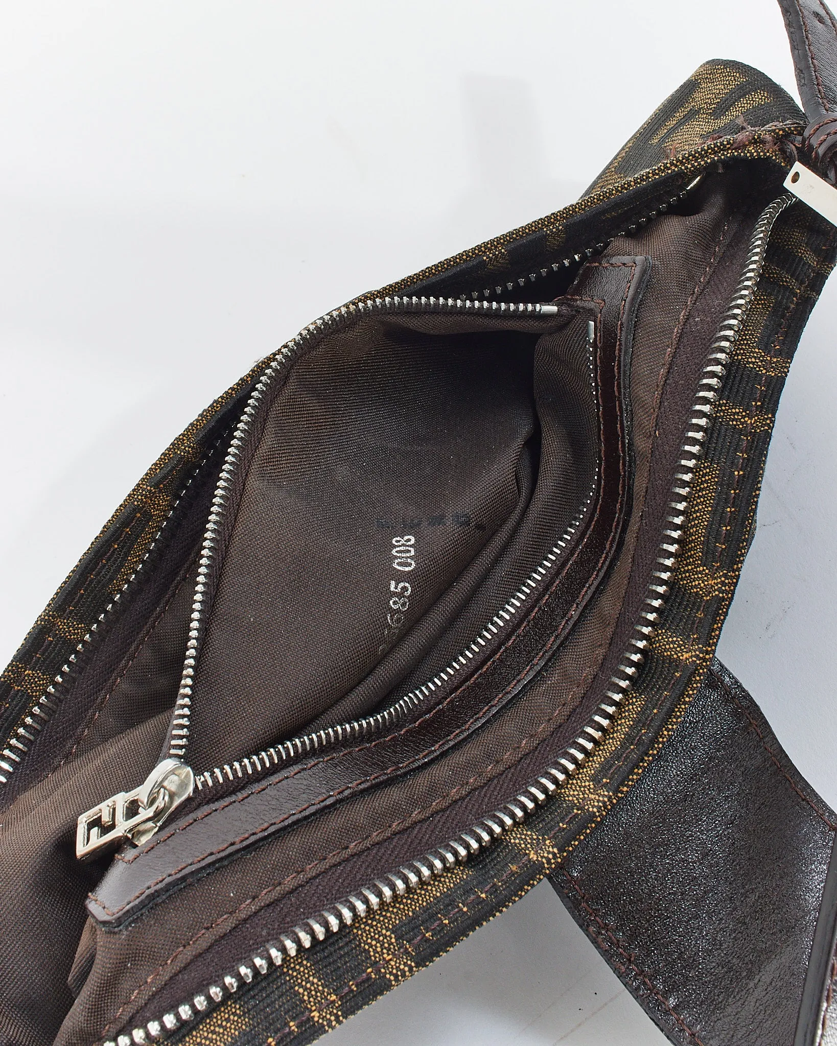 Fendi Brown Canvas Zucca Print Zip Shoulder Bag
