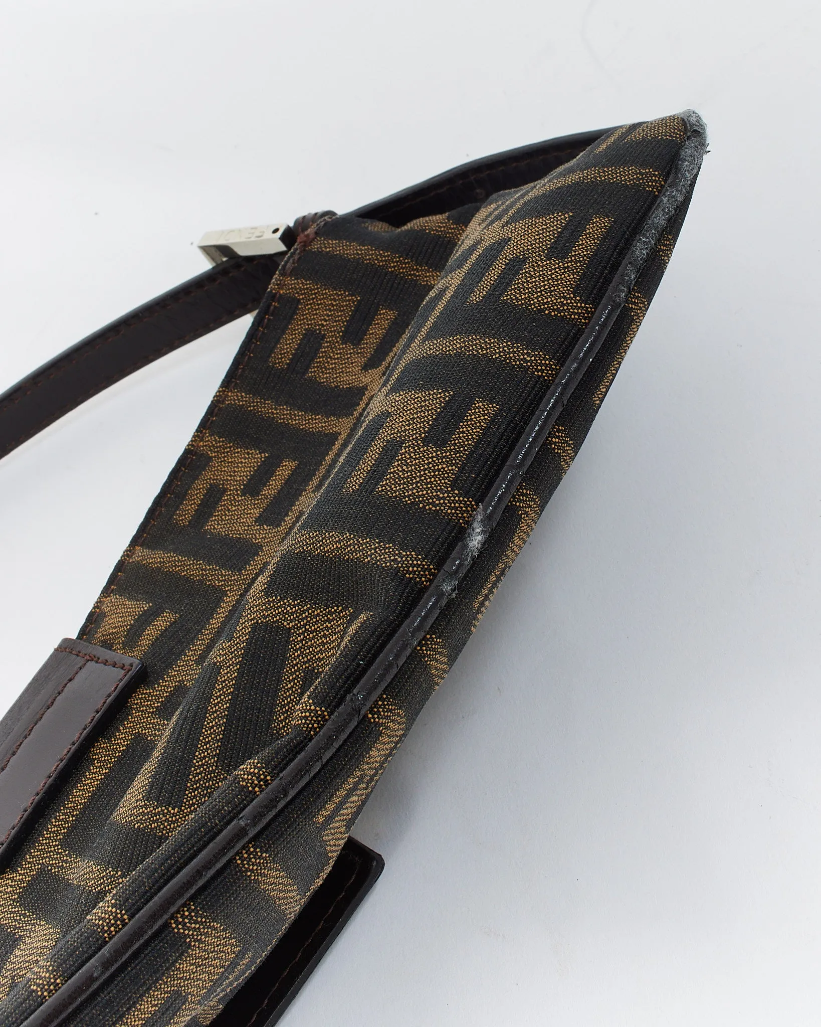 Fendi Brown Canvas Zucca Print Zip Shoulder Bag