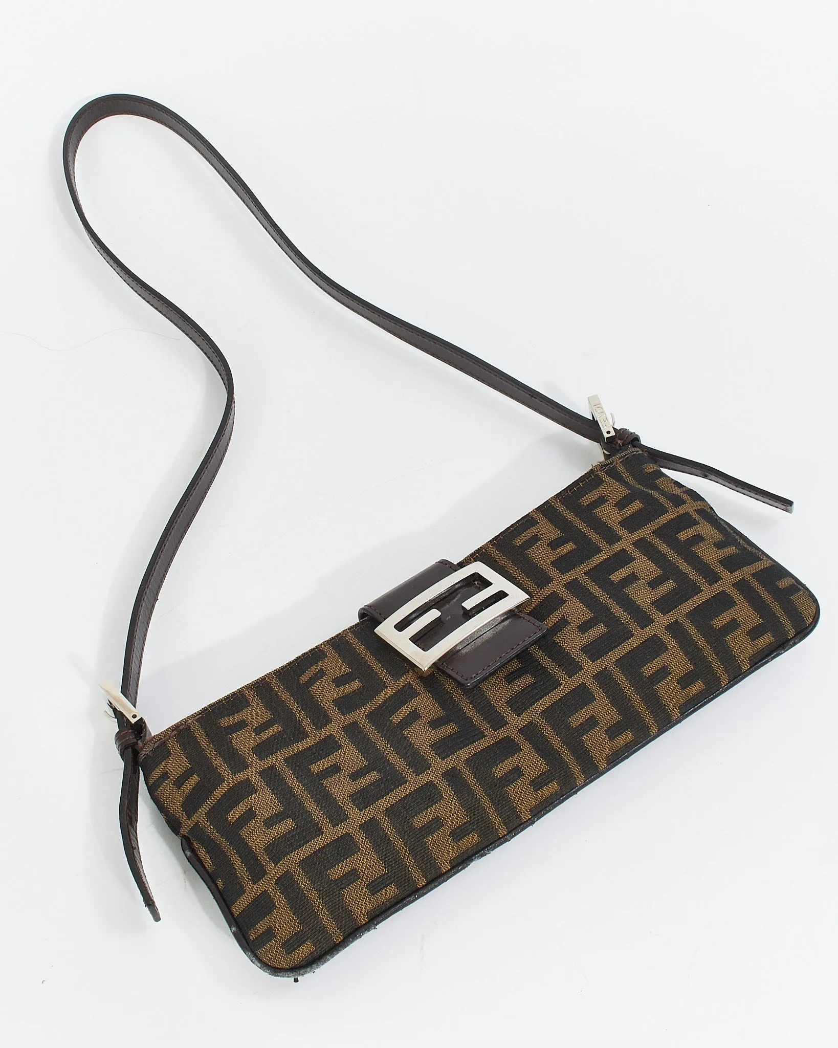 Fendi Brown Canvas Zucca Print Zip Shoulder Bag
