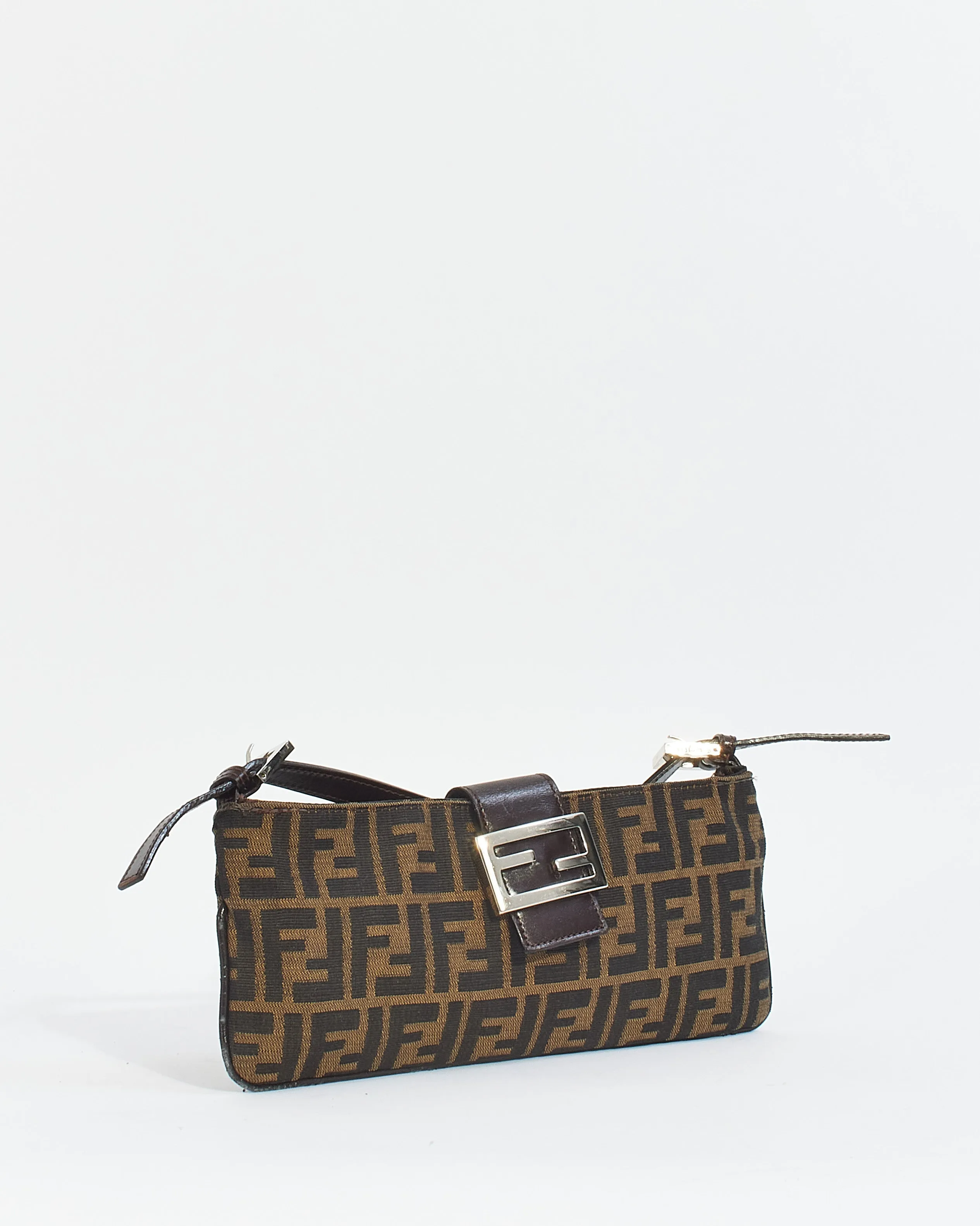 Fendi Brown Canvas Zucca Print Zip Shoulder Bag
