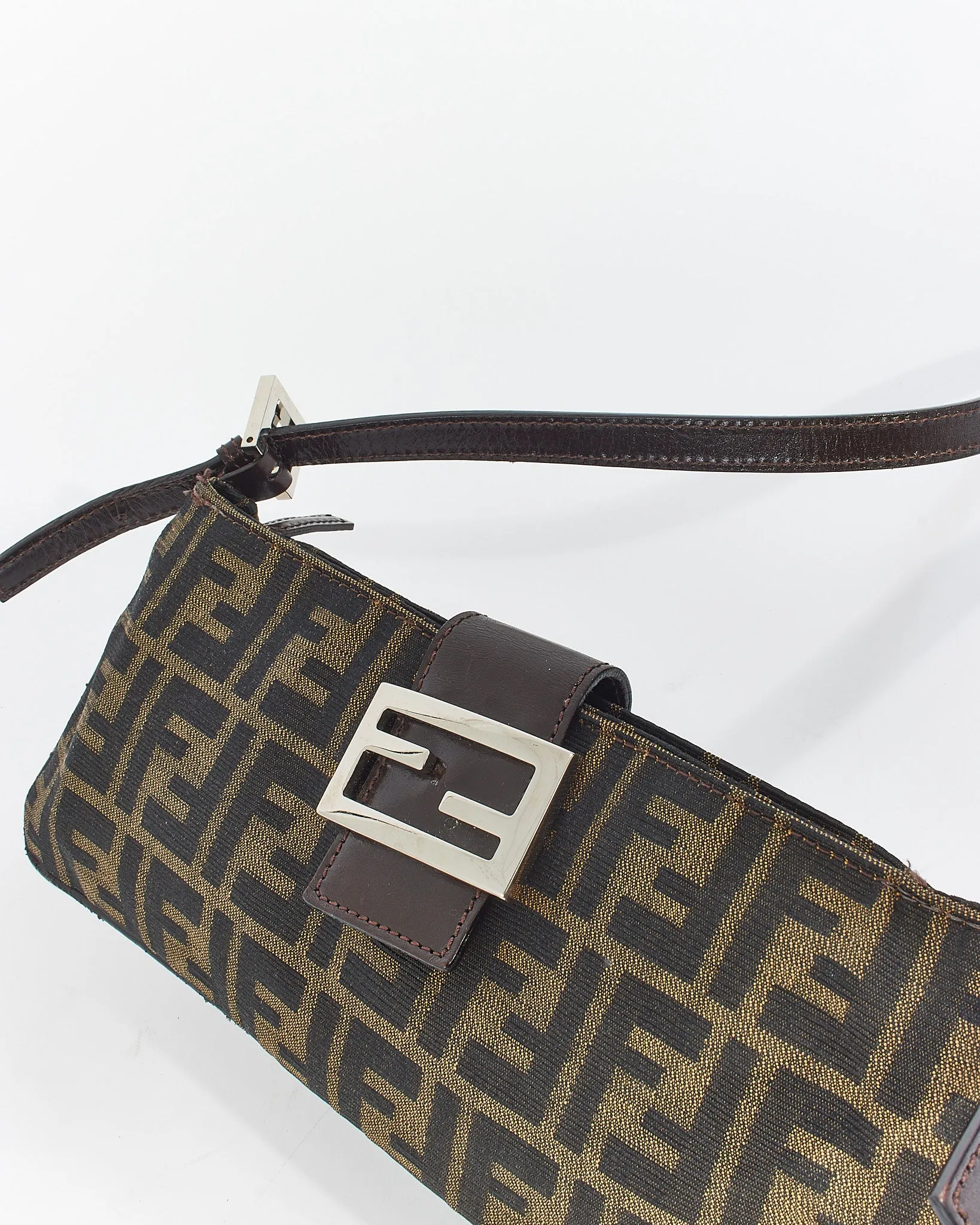 Fendi Brown Canvas Zucca Print Zip Shoulder Bag