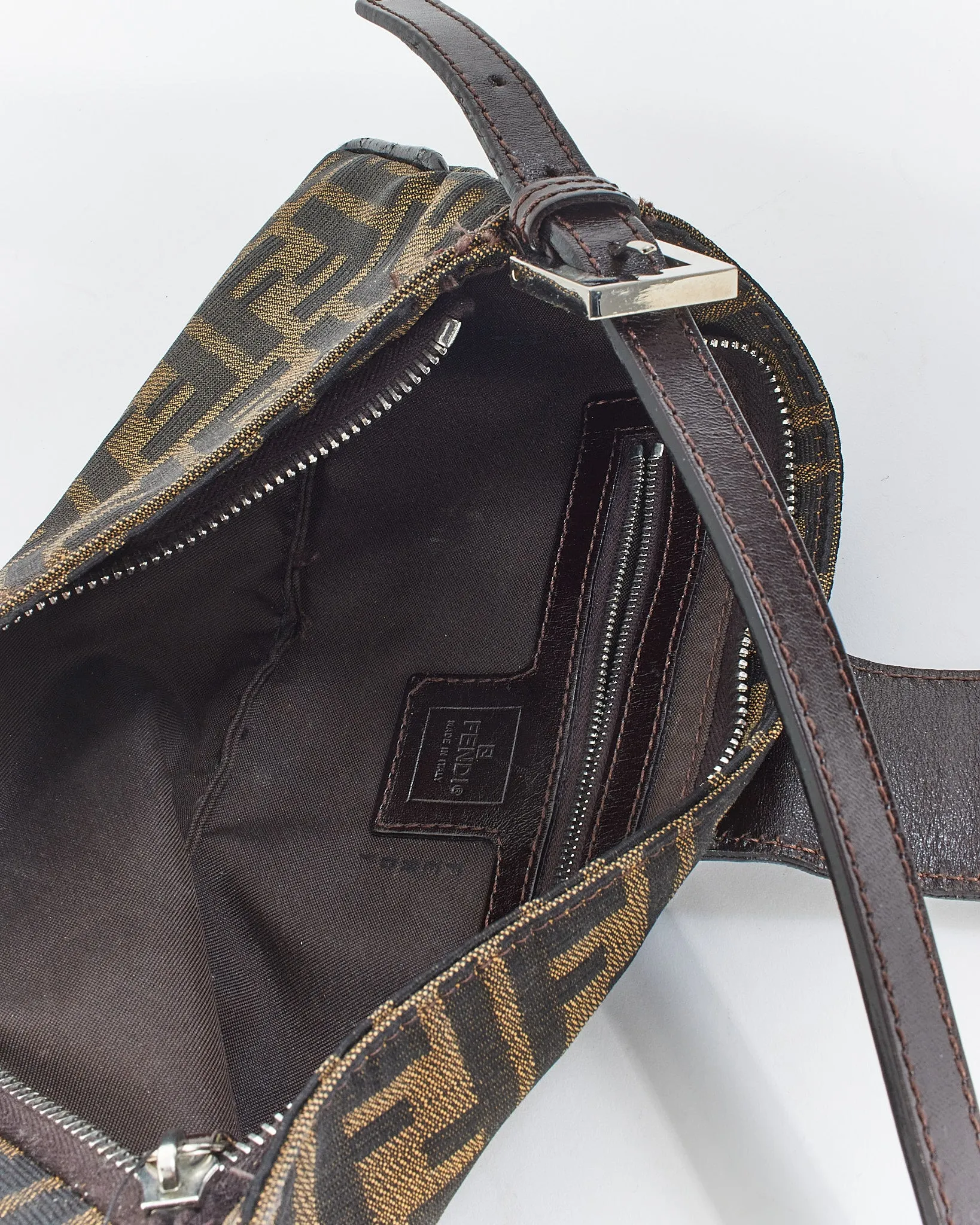 Fendi Brown Canvas Zucca Print Zip Shoulder Bag