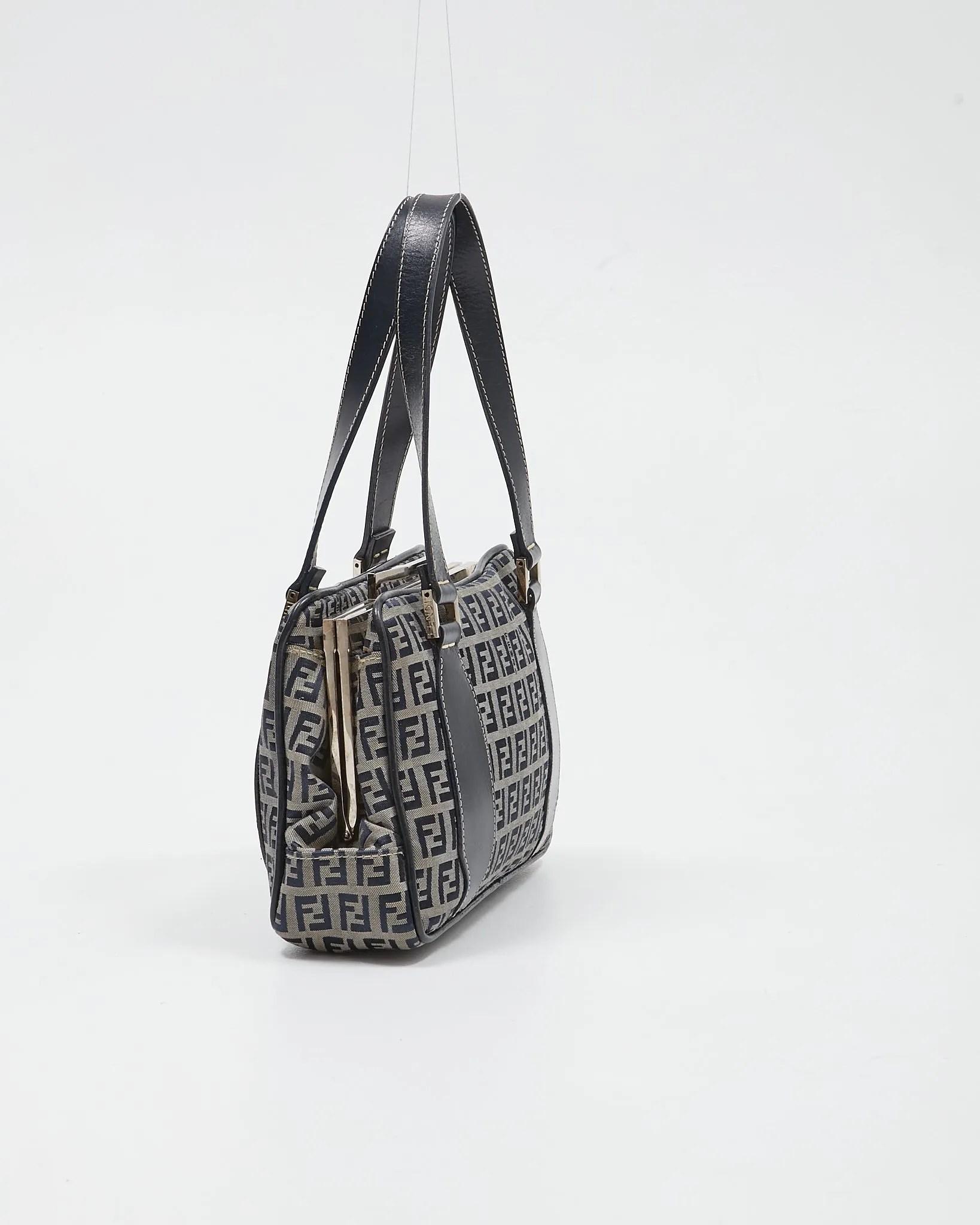 Fendi Navy Zucchino Canvas Mini Tote Bag