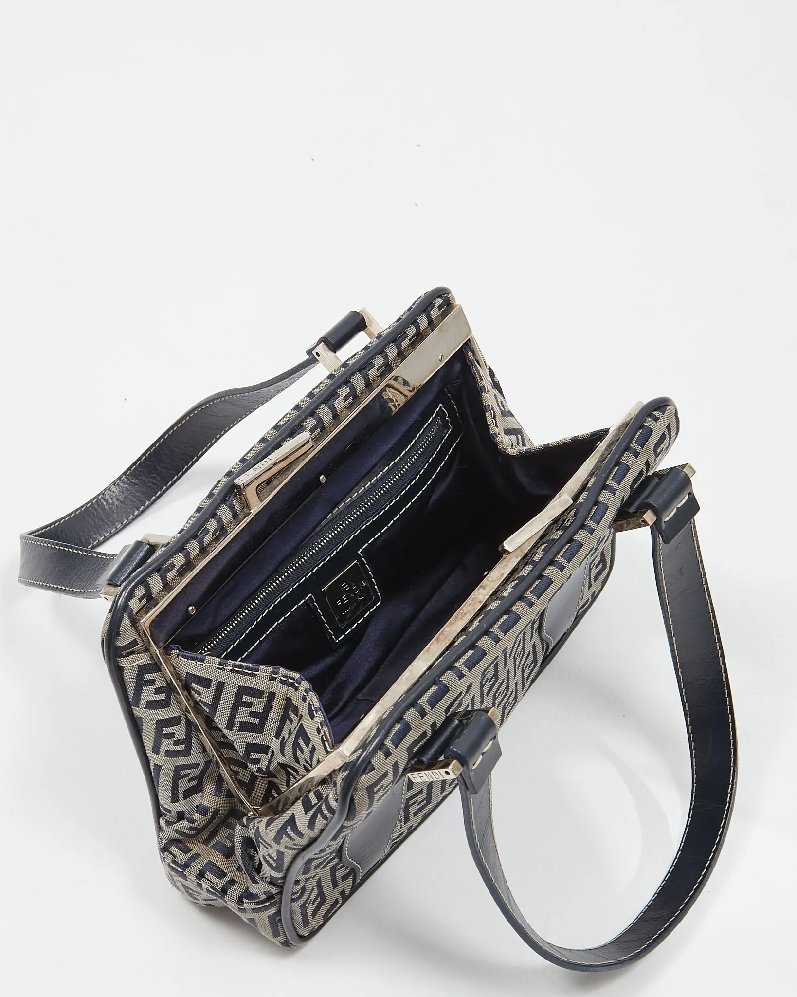 Fendi Navy Zucchino Canvas Mini Tote Bag
