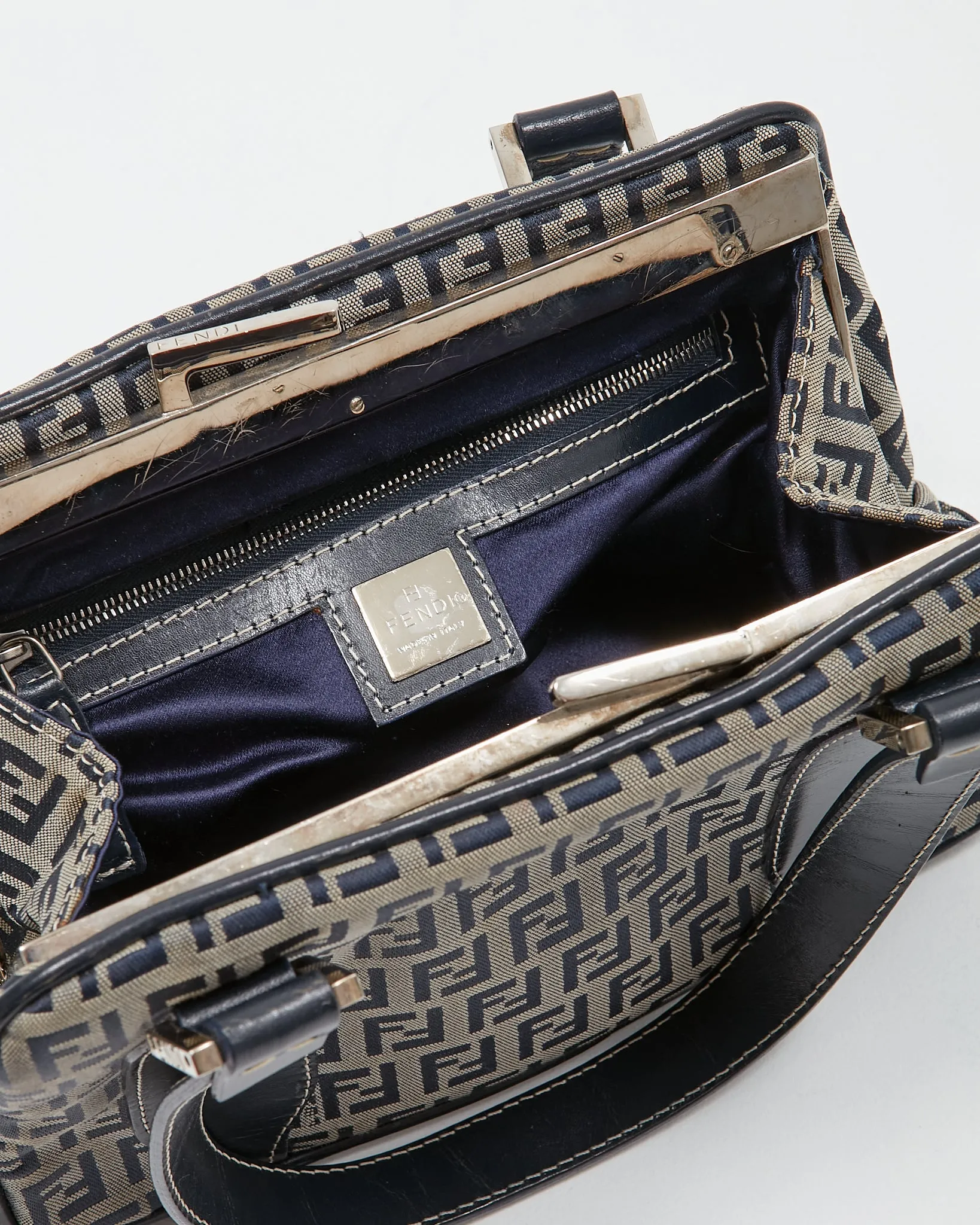 Fendi Navy Zucchino Canvas Mini Tote Bag