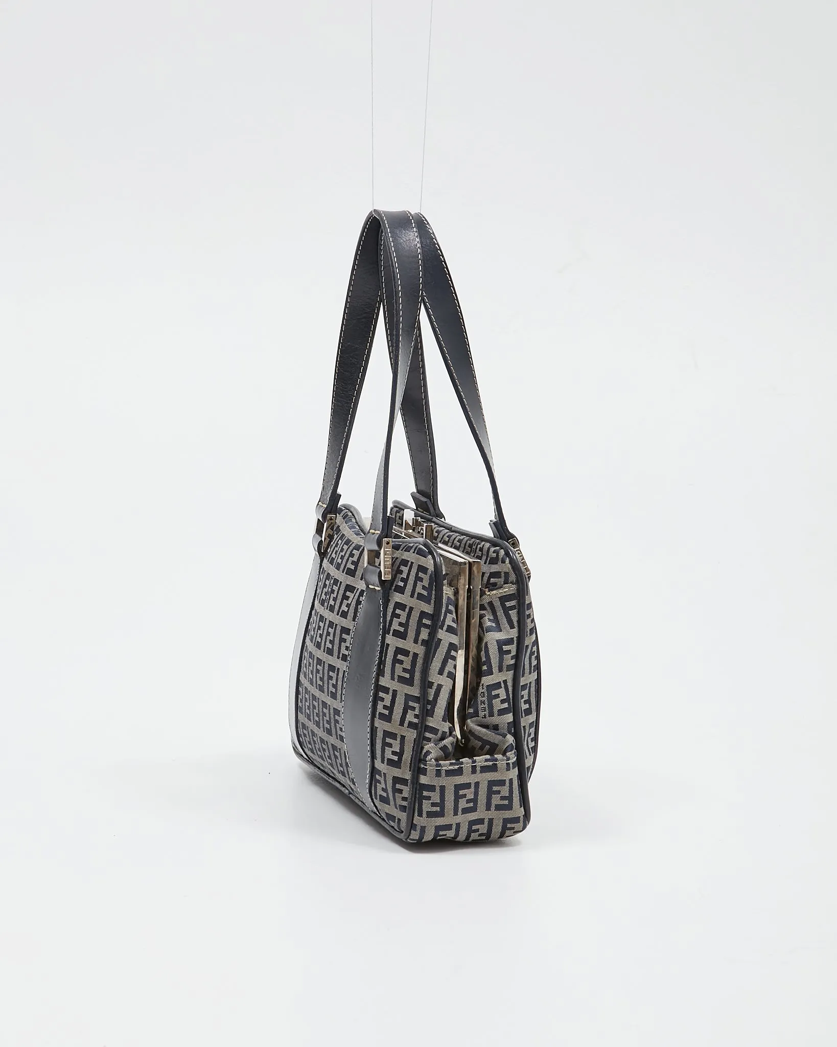 Fendi Navy Zucchino Canvas Mini Tote Bag