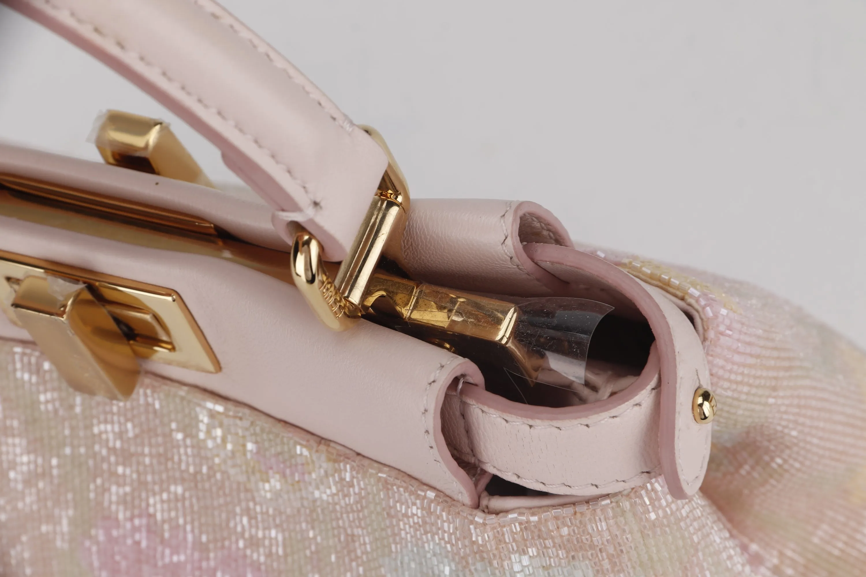FENDI PEEKABOO GLASS MINI (8BN309ACYM2088007) PINK LEATHER GOLD HARDWARE, WITH CHAIN, RAINCOAT, DUST COVER & BOX