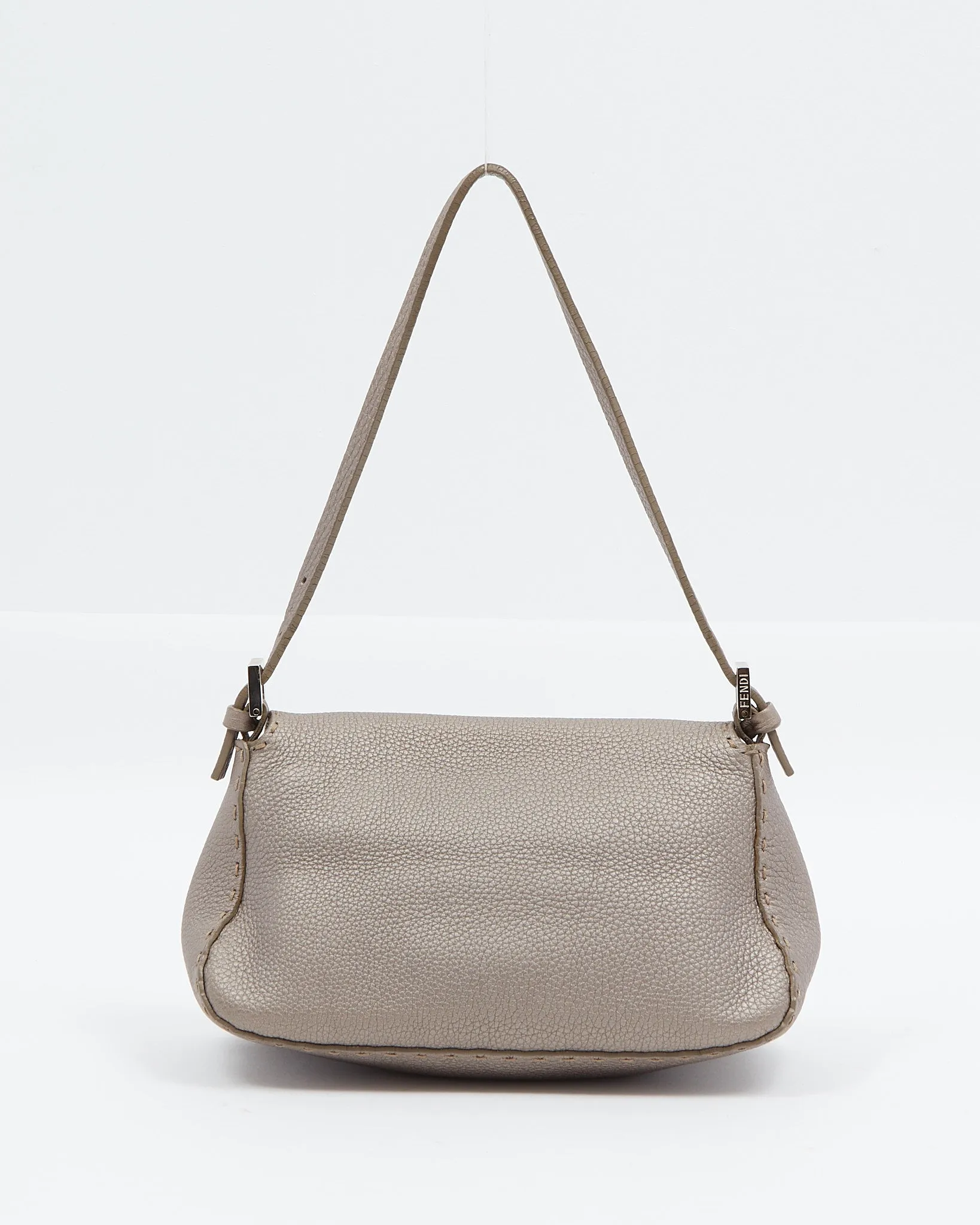 Fendi Silver Selleria Leather Mamma Baguette Shoulder Bag