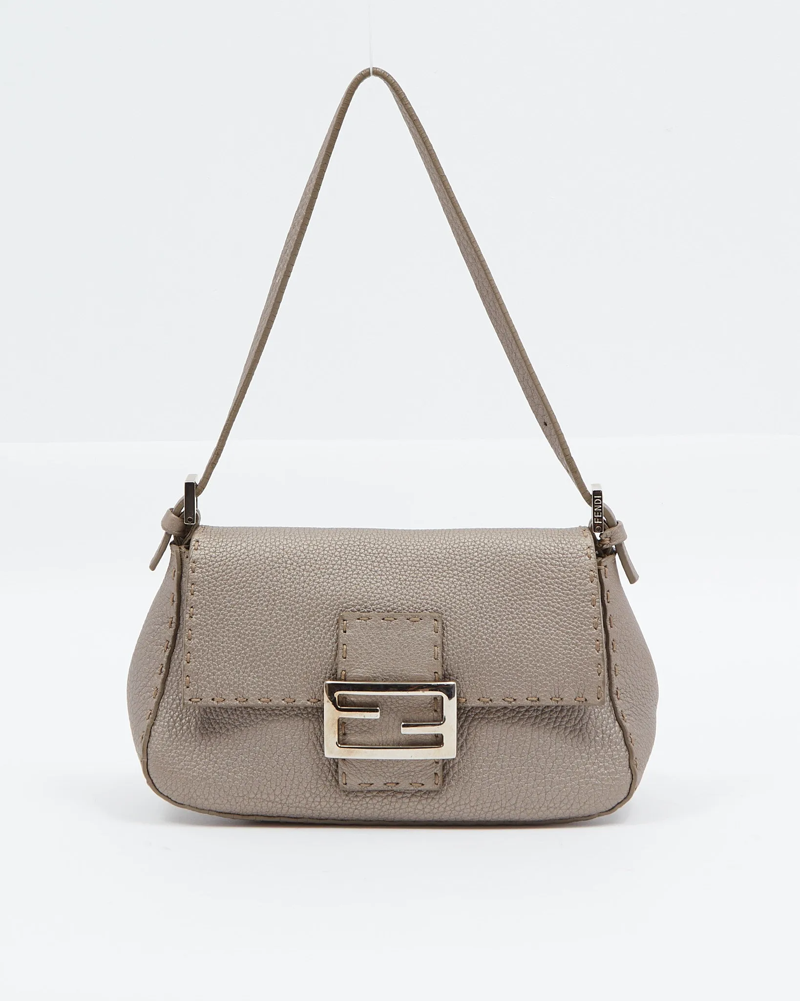 Fendi Silver Selleria Leather Mamma Baguette Shoulder Bag