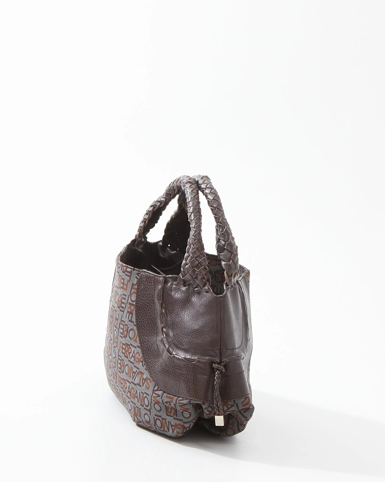 Ferragamo Brown Canvas/Leather Logo Shoulder Bag