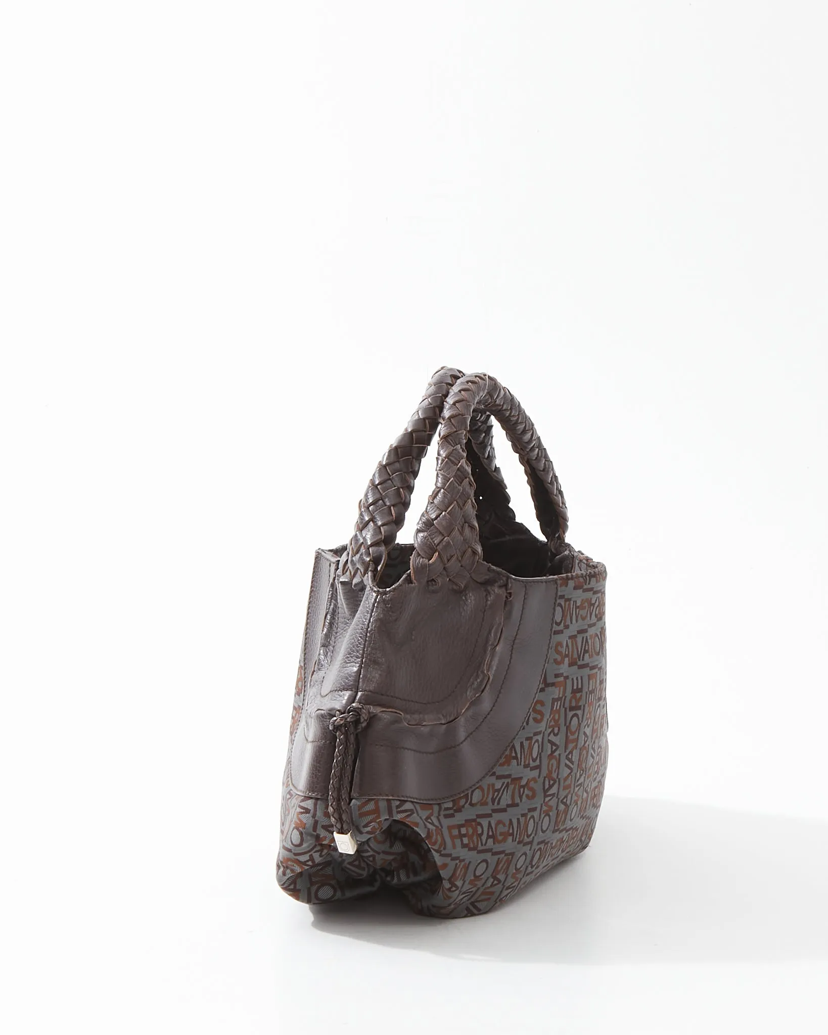 Ferragamo Brown Canvas/Leather Logo Shoulder Bag