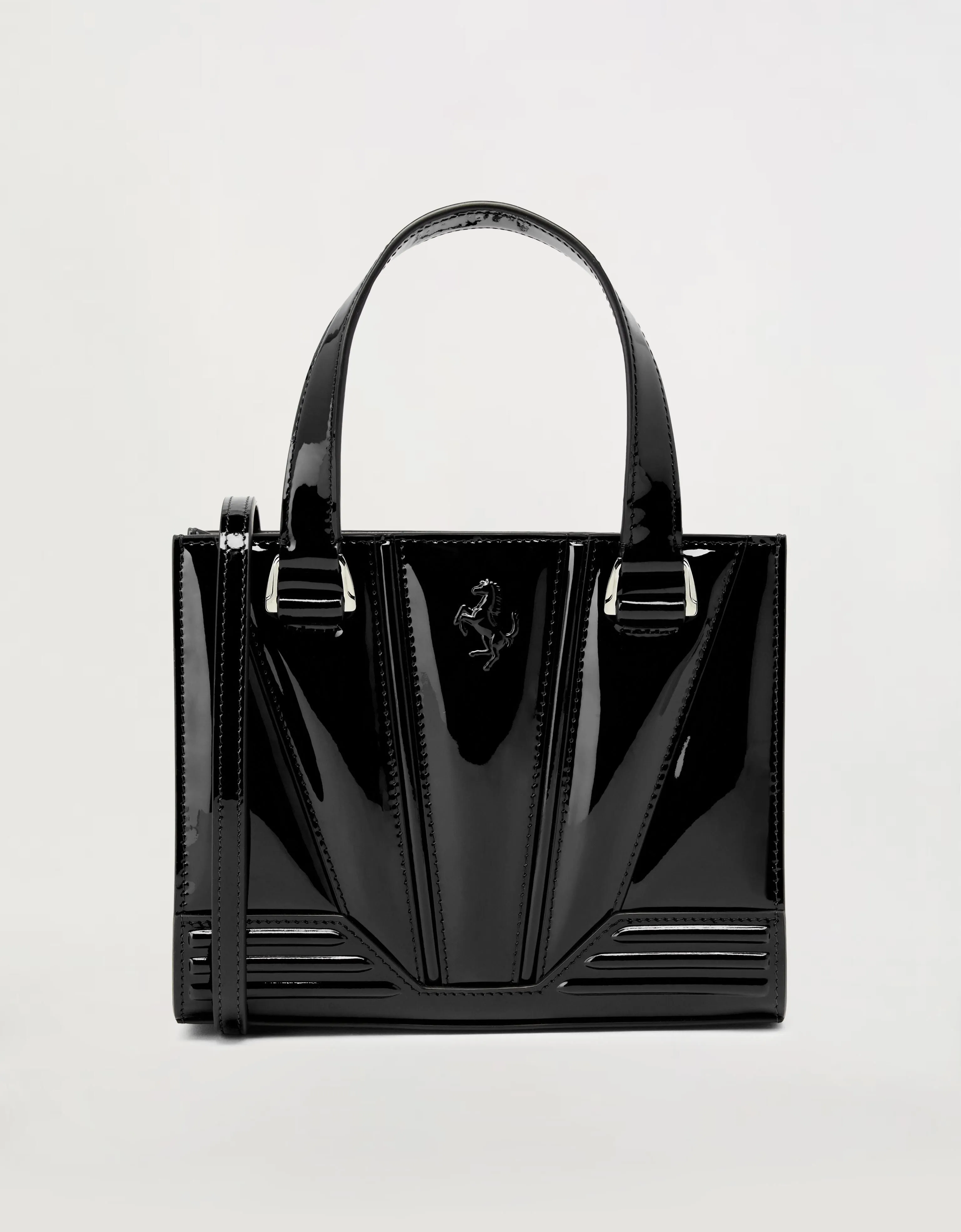 Ferrari Mini Tote Gt Bag In Glossy Patent Leather With Prancing Horse Detail