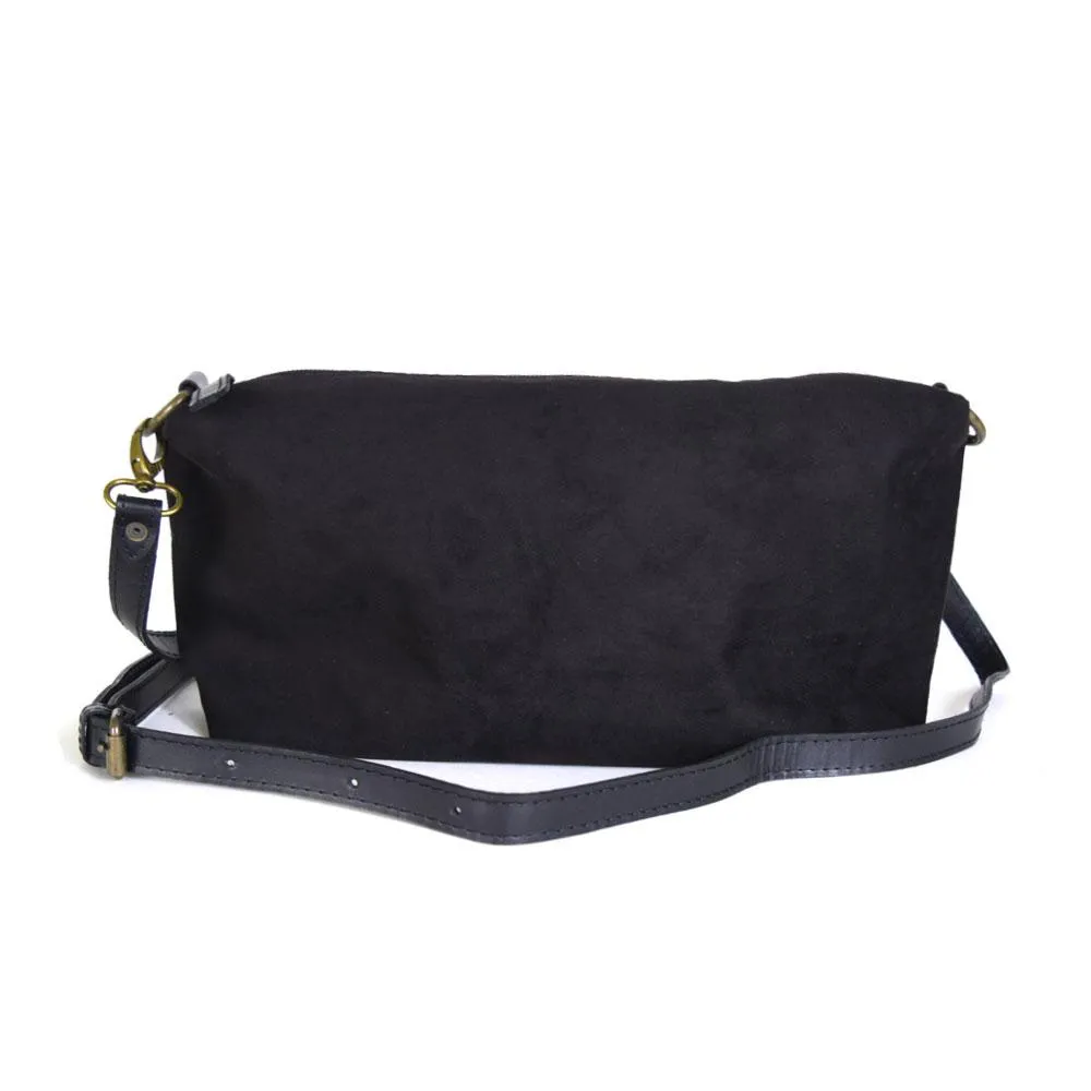 Foldover Tote in Black Leather Cncled Carry