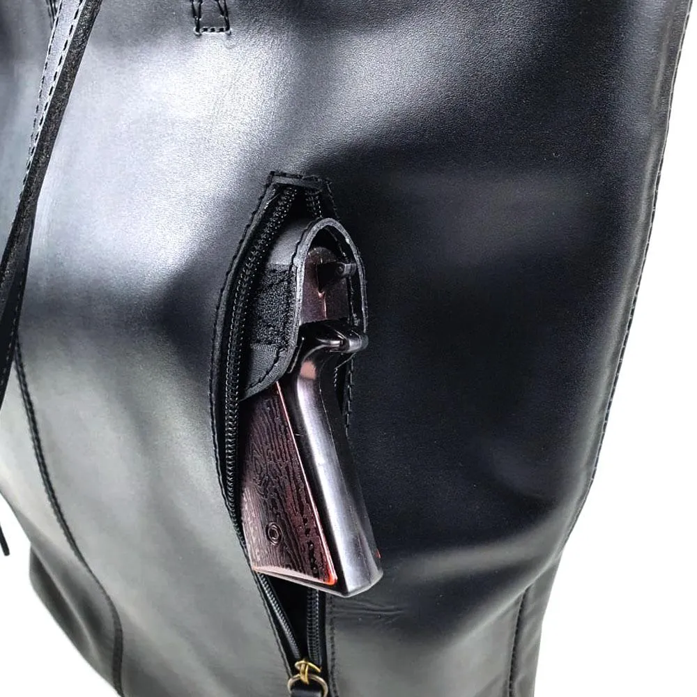 Foldover Tote in Black Leather Cncled Carry