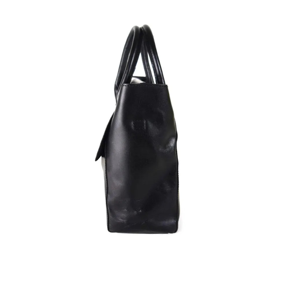 Foldover Tote in Black Leather Cncled Carry