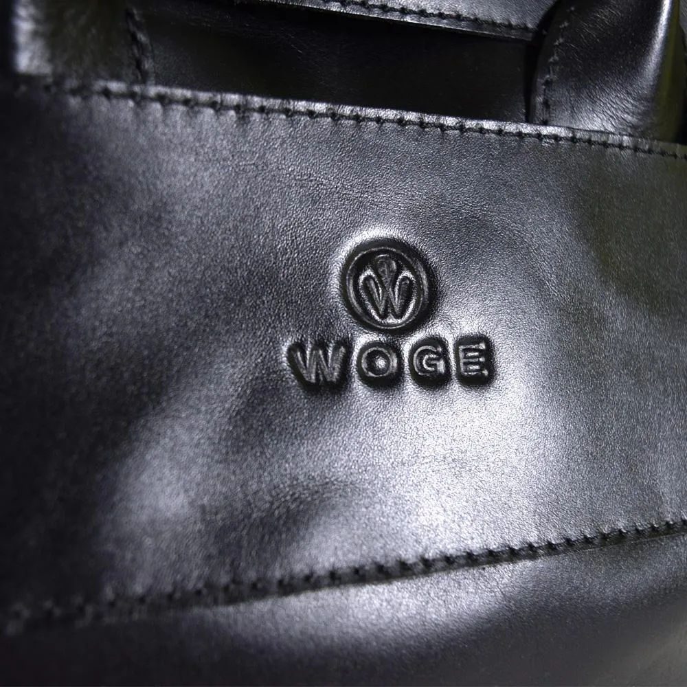 Foldover Tote in Black Leather Cncled Carry