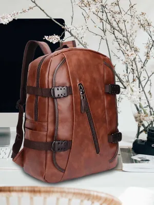 Fur Jaden Brown Faux Leather 15.6 Inch Laptop Backpack