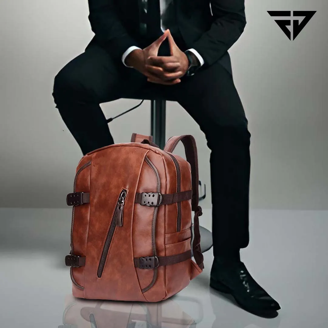 Fur Jaden Brown Faux Leather 15.6 Inch Laptop Backpack
