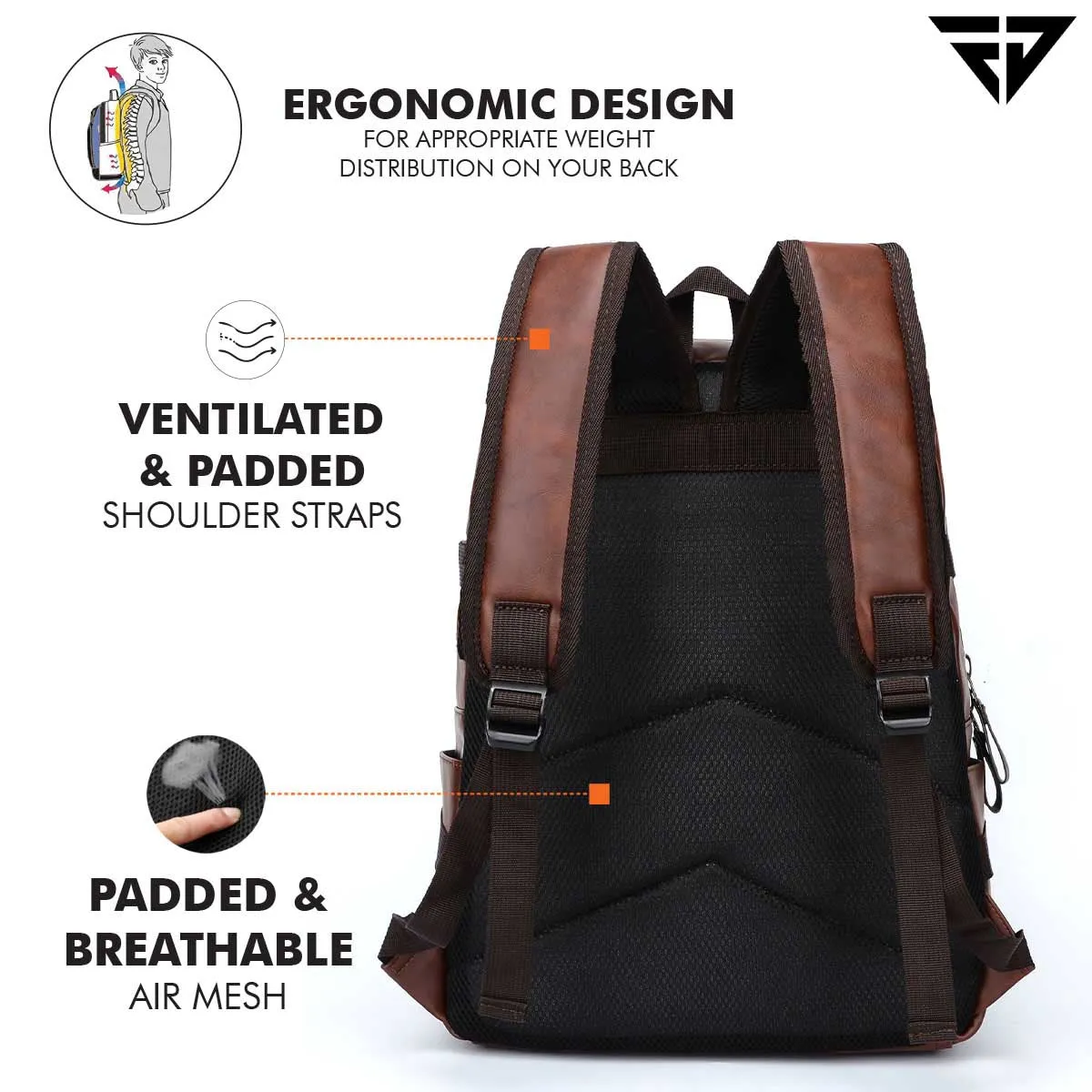 Fur Jaden Brown Faux Leather 15.6 Inch Laptop Backpack