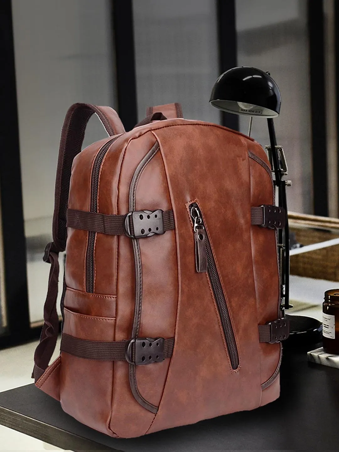 Fur Jaden Brown Faux Leather 15.6 Inch Laptop Backpack