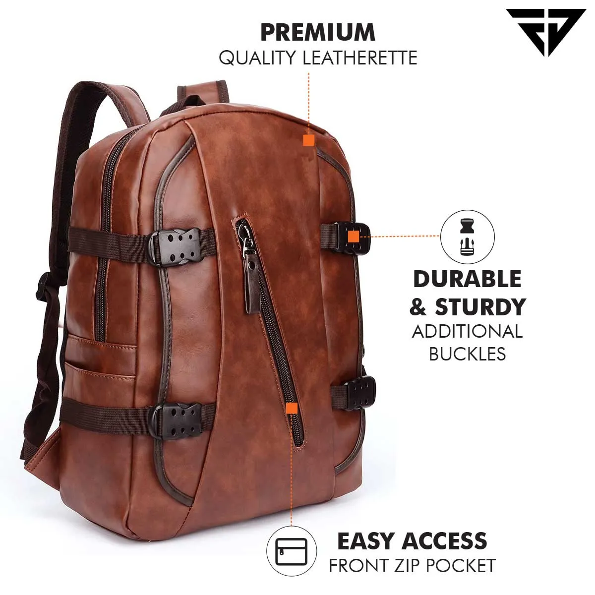 Fur Jaden Brown Faux Leather 15.6 Inch Laptop Backpack