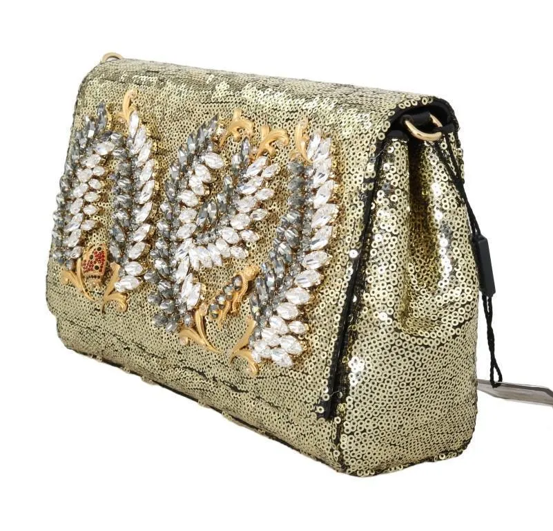 Gold Crystal Sequined Shoulder Clutch Bag