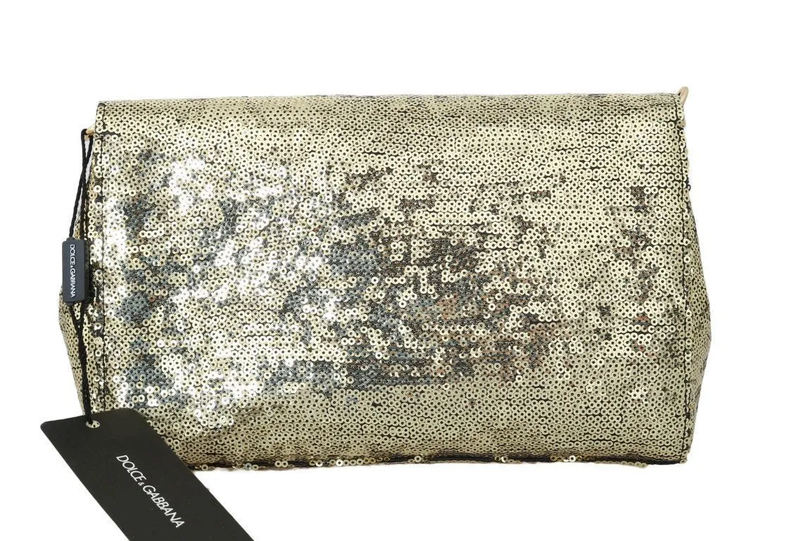 Gold Crystal Sequined Shoulder Clutch Bag