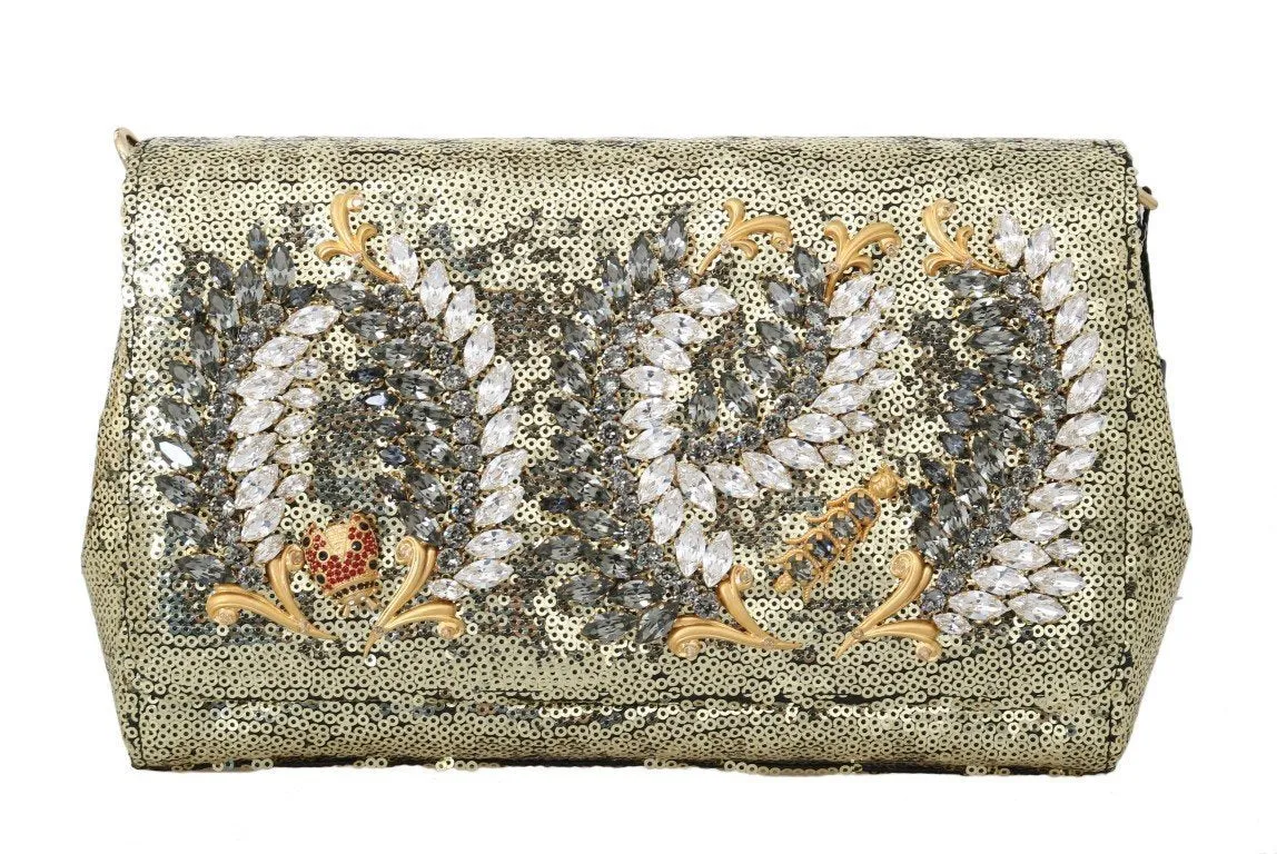 Gold Crystal Sequined Shoulder Clutch Bag