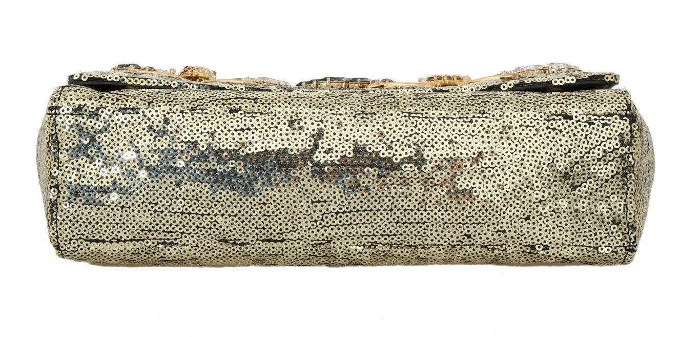 Gold Crystal Sequined Shoulder Clutch Bag