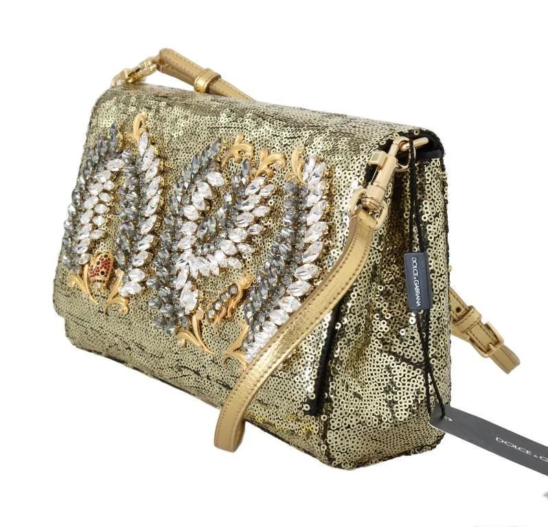 Gold Crystal Sequined Shoulder Clutch Bag