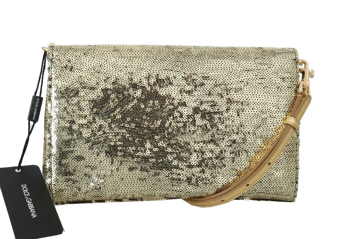 Gold Crystal Sequined Shoulder Clutch Bag