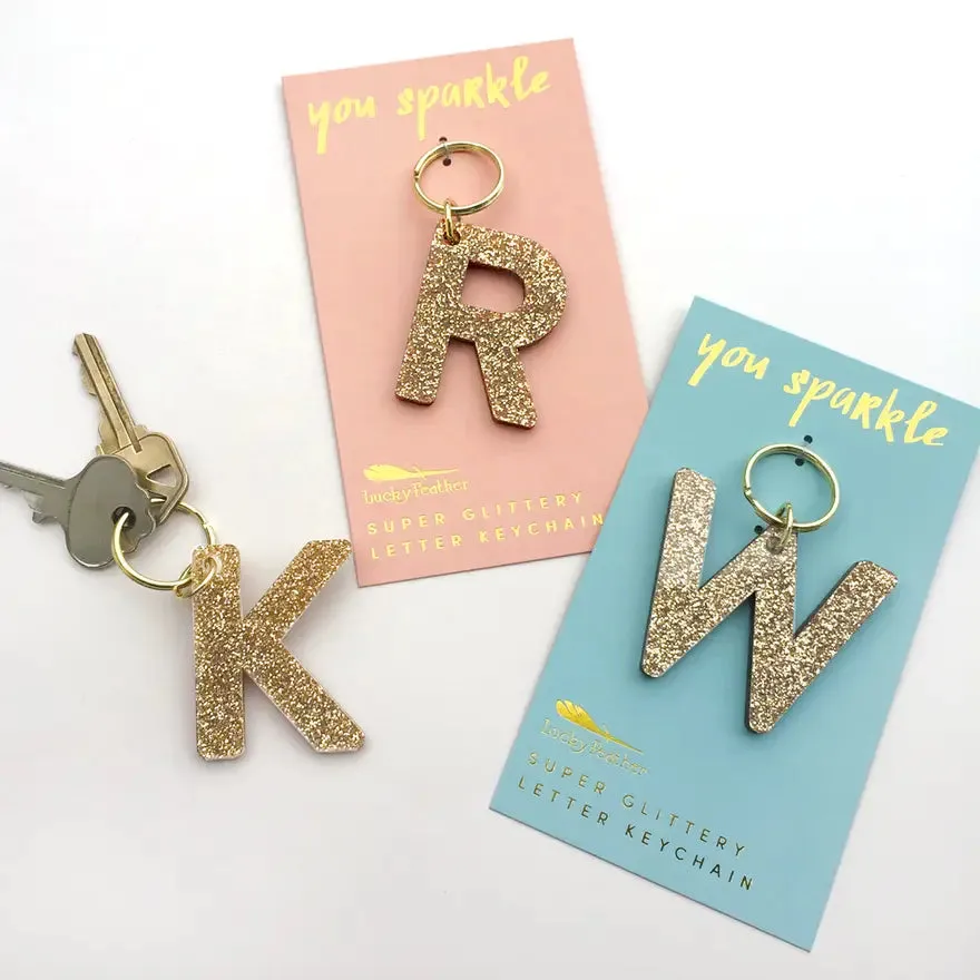 Gold Glitter Letter Keychains