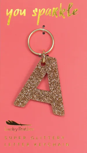 Gold Glitter Letter Keychains