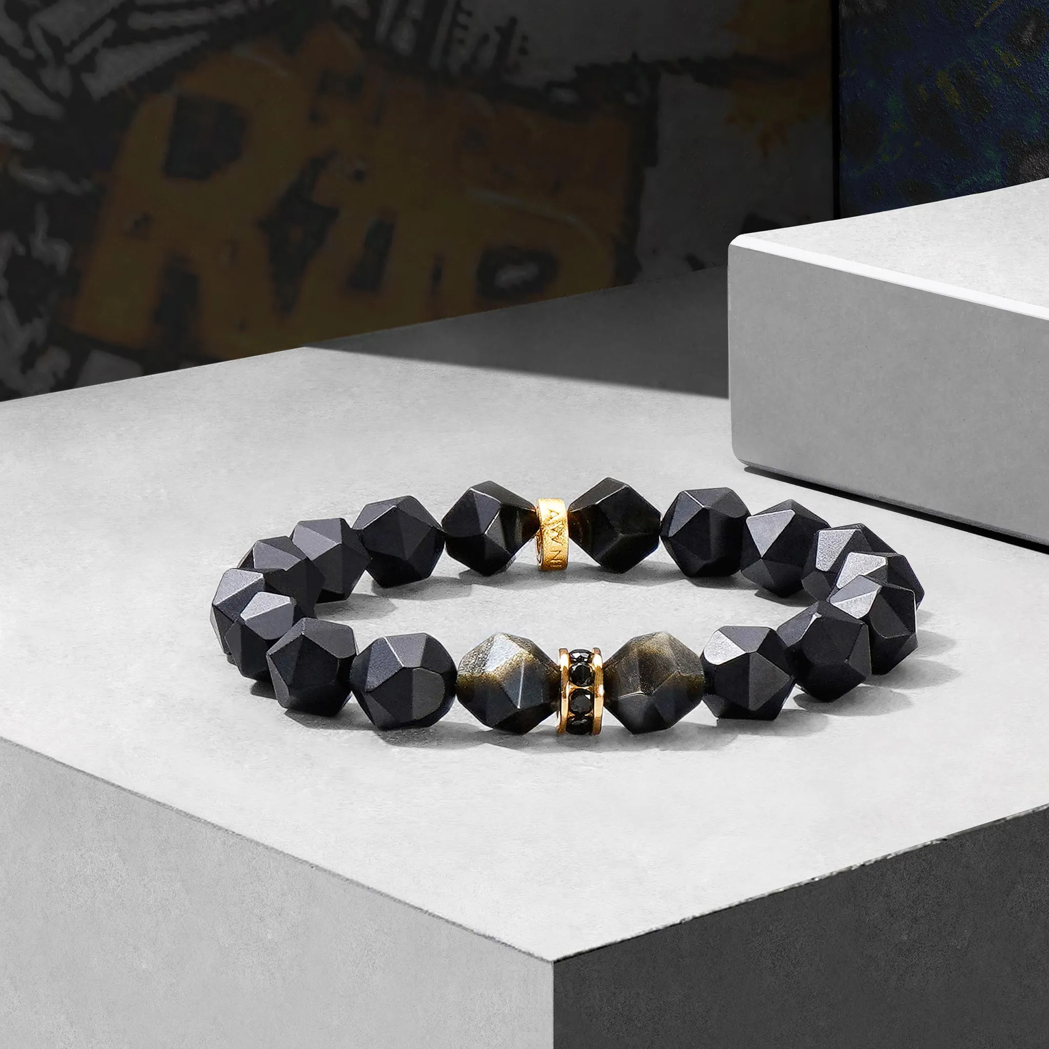 Golden Obsidian & Onyx Mars Bracelet