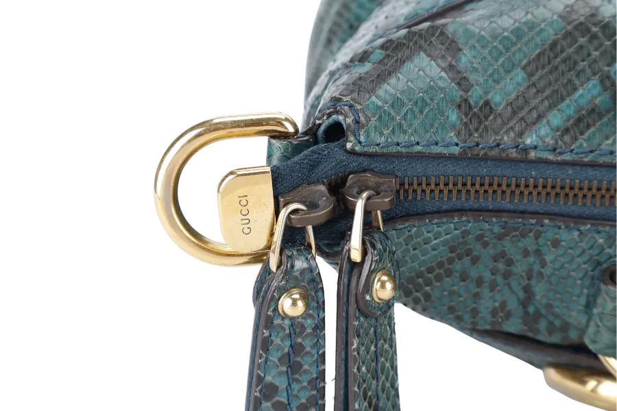 GUCCI 269963 493075 GG RIDE SHOULDER BAG IN GREEN PYTHON SKIN WITH STRAPS AND DUST COVER
