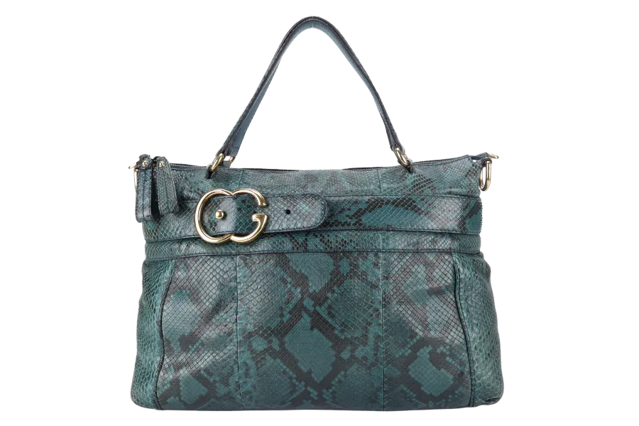 GUCCI 269963 493075 GG RIDE SHOULDER BAG IN GREEN PYTHON SKIN WITH STRAPS AND DUST COVER