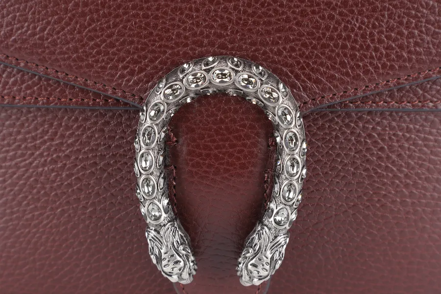 GUCCI 421970 493075 DIONYSUS MINI MAROON TANNED LEATHER SHOULDER BAG SILVER HARDWARE WITH DUST COVER