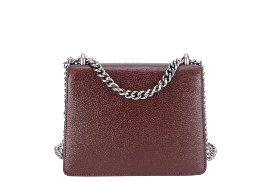 GUCCI 421970 493075 DIONYSUS MINI MAROON TANNED LEATHER SHOULDER BAG SILVER HARDWARE WITH DUST COVER
