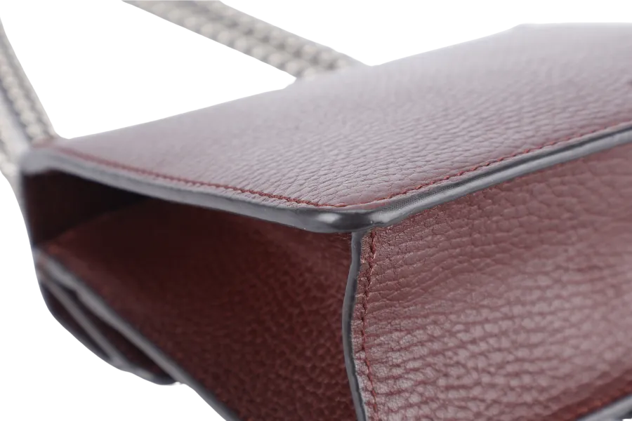 GUCCI 421970 493075 DIONYSUS MINI MAROON TANNED LEATHER SHOULDER BAG SILVER HARDWARE WITH DUST COVER