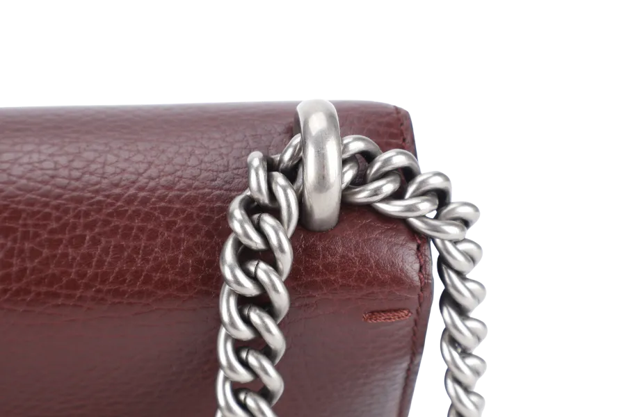 GUCCI 421970 493075 DIONYSUS MINI MAROON TANNED LEATHER SHOULDER BAG SILVER HARDWARE WITH DUST COVER