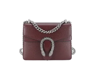 GUCCI 421970 493075 DIONYSUS MINI MAROON TANNED LEATHER SHOULDER BAG SILVER HARDWARE WITH DUST COVER