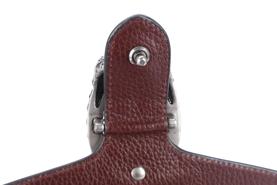 GUCCI 421970 493075 DIONYSUS MINI MAROON TANNED LEATHER SHOULDER BAG SILVER HARDWARE WITH DUST COVER