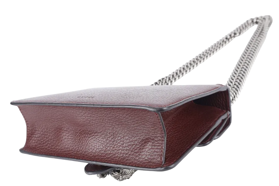 GUCCI 421970 493075 DIONYSUS MINI MAROON TANNED LEATHER SHOULDER BAG SILVER HARDWARE WITH DUST COVER