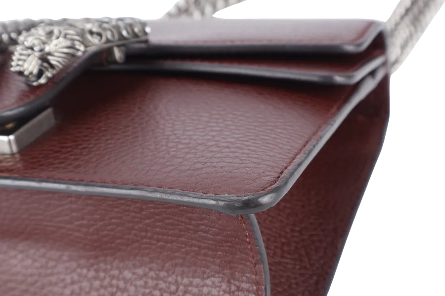 GUCCI 421970 493075 DIONYSUS MINI MAROON TANNED LEATHER SHOULDER BAG SILVER HARDWARE WITH DUST COVER