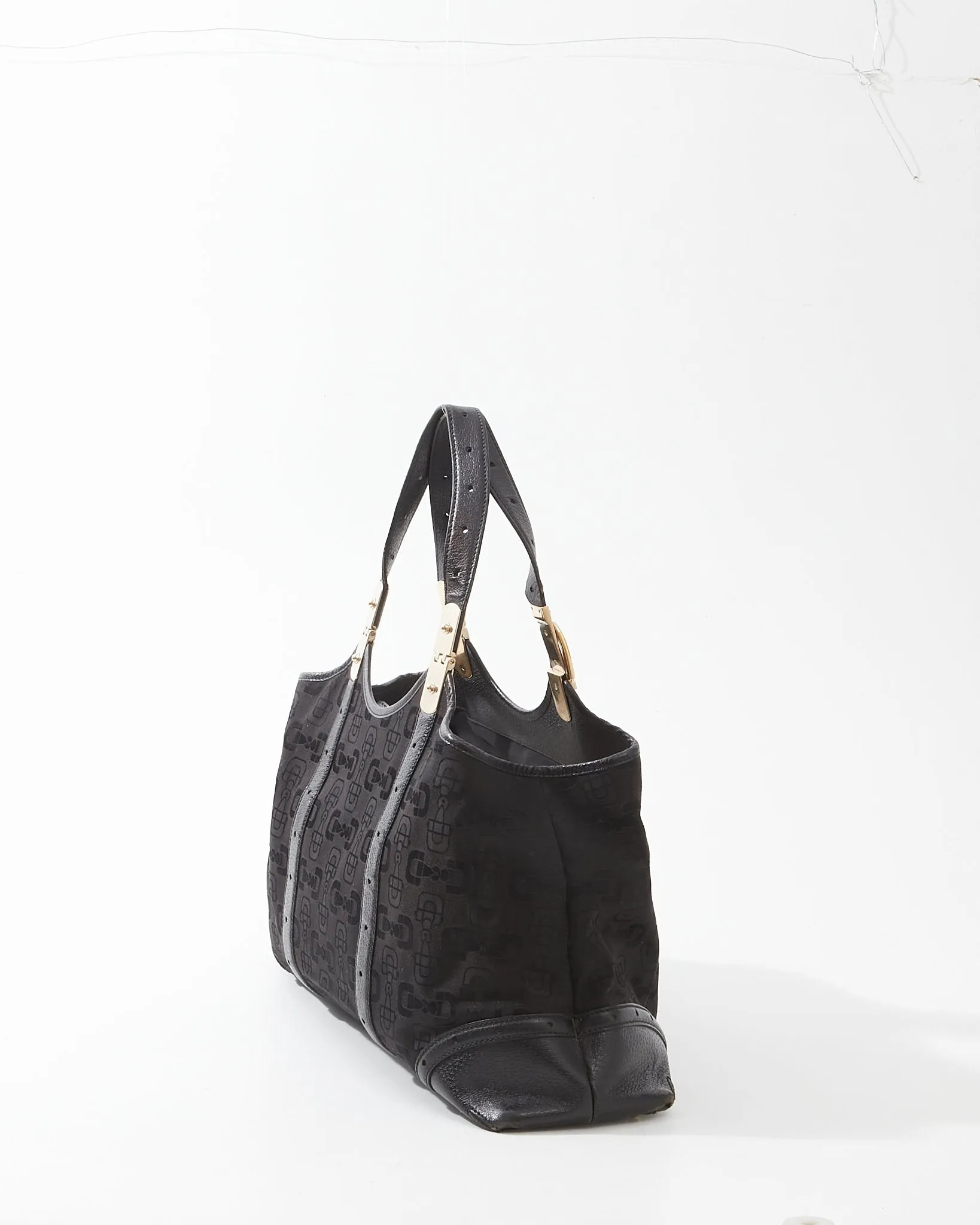 Gucci Black Canvas Horsebit Print Tote Bag