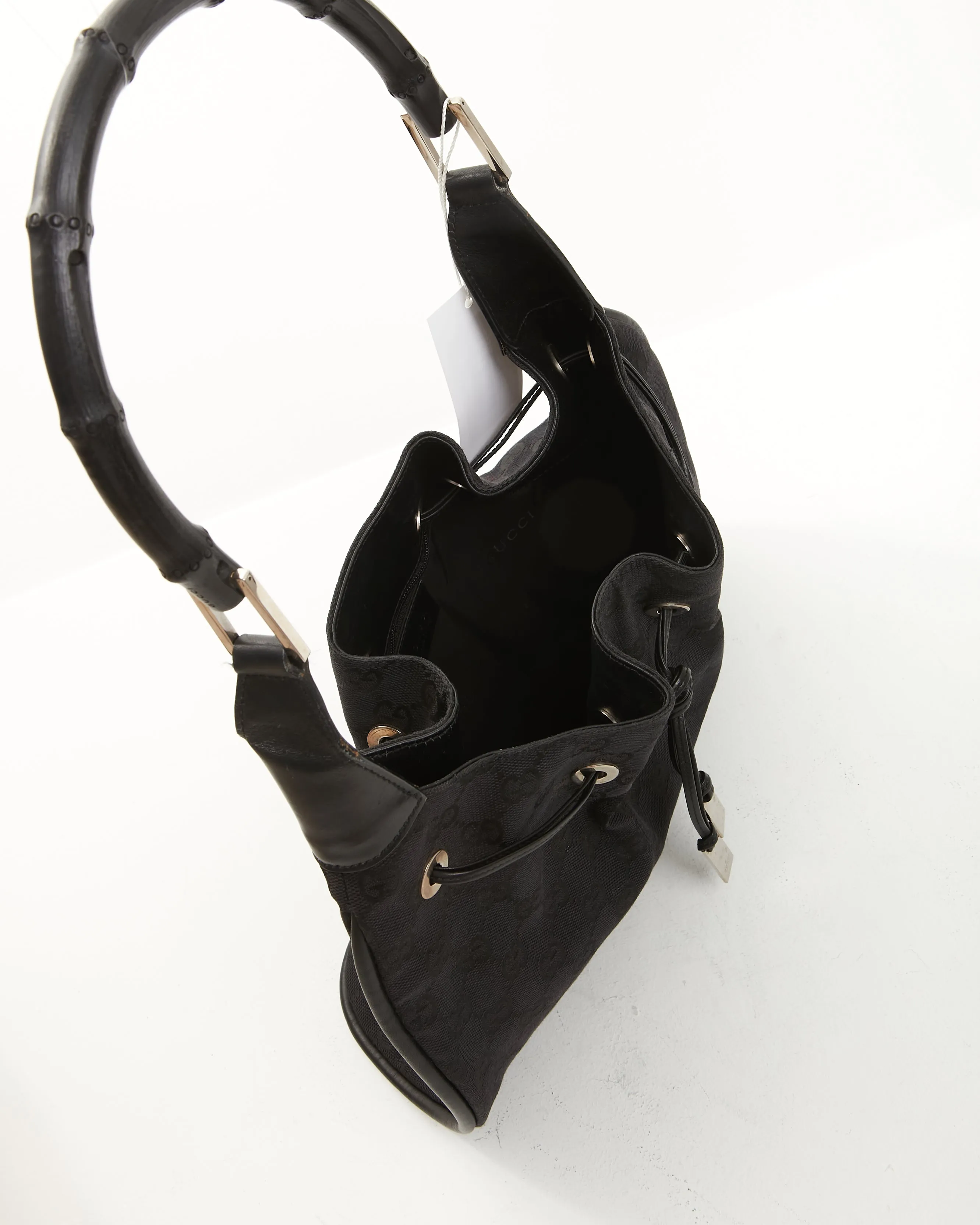 Gucci Black GG Canvas Bamboo Shoulder Bag