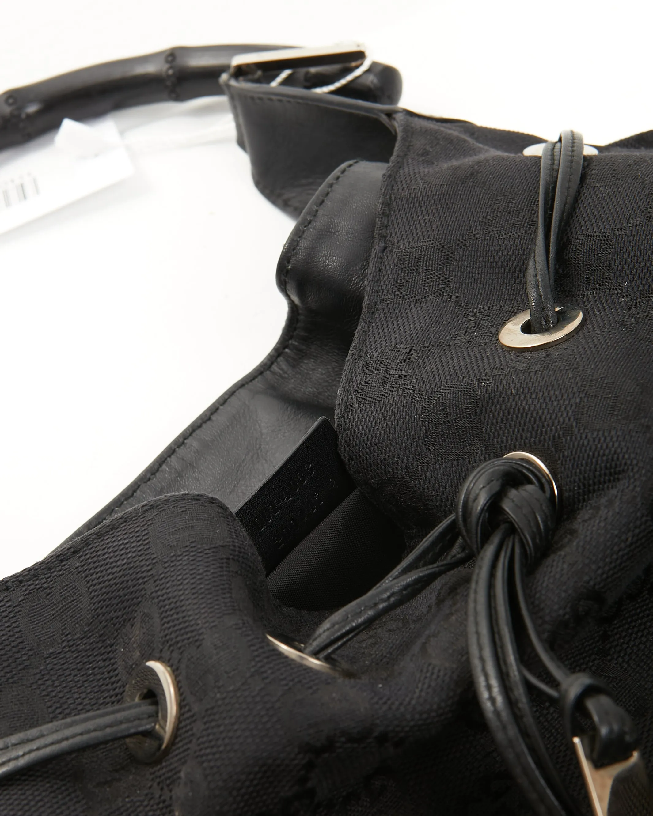 Gucci Black GG Canvas Bamboo Shoulder Bag