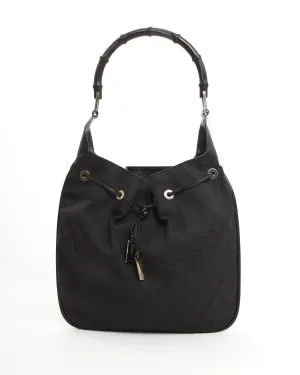 Gucci Black GG Canvas Bamboo Shoulder Bag