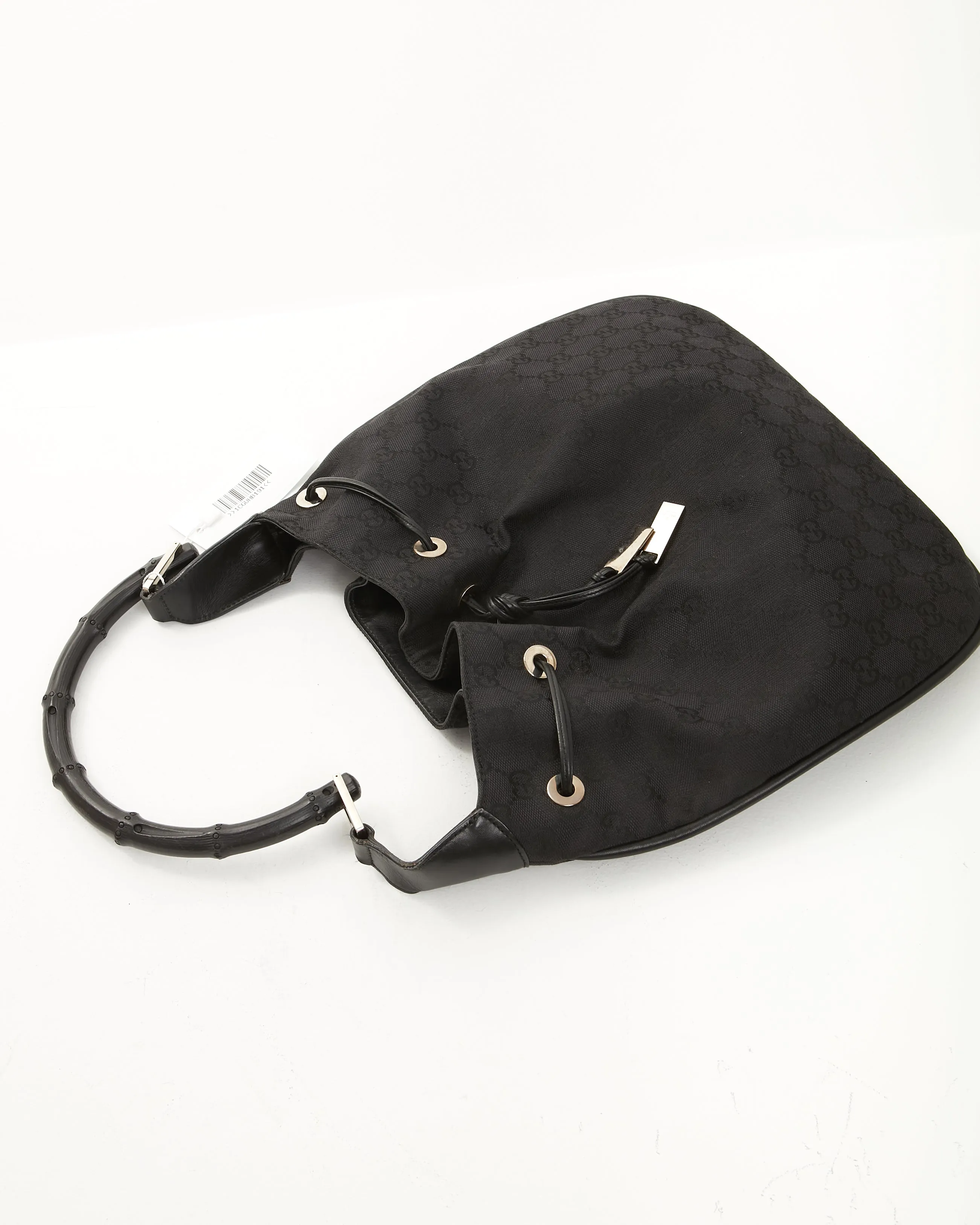 Gucci Black GG Canvas Bamboo Shoulder Bag
